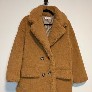 THML Cametl Teddy Sherpa Coat Double Breasted Peacoat Jacket